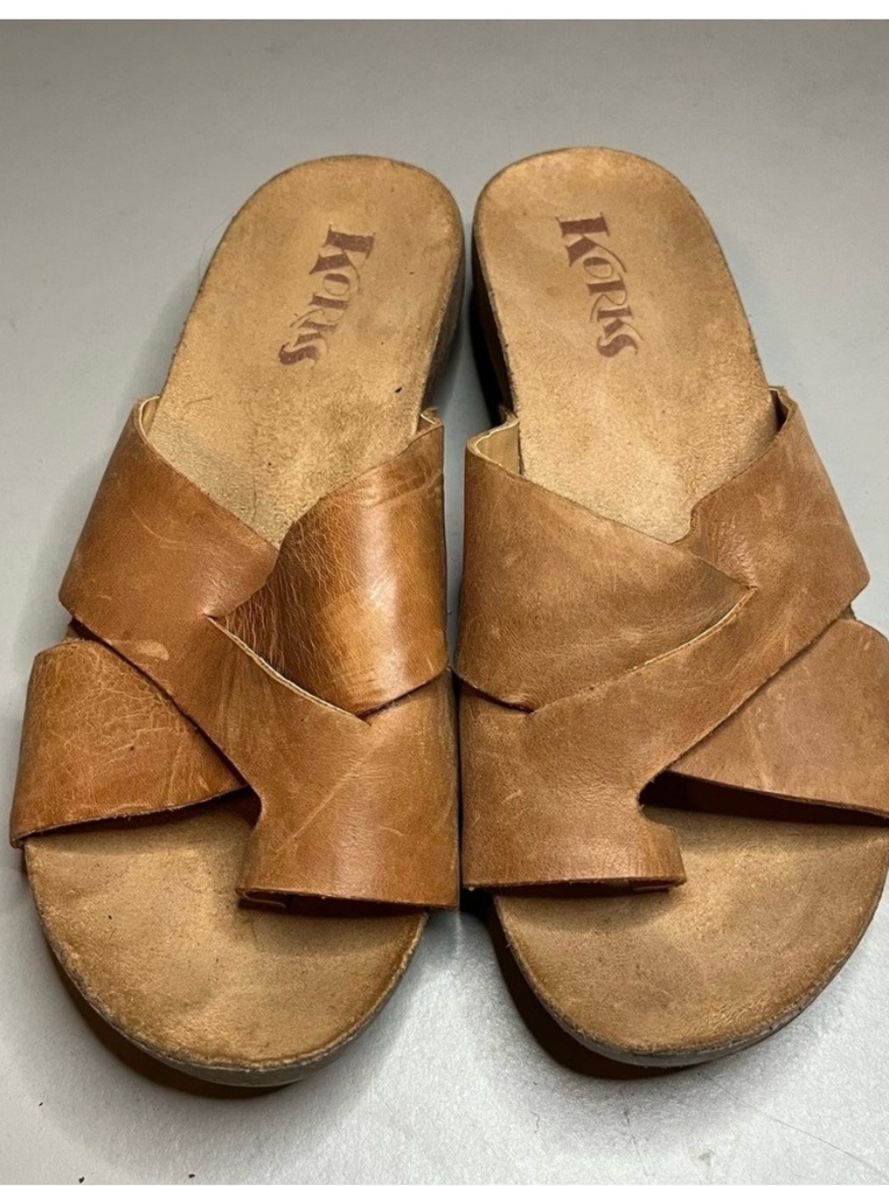 Kork-Ease Women's Brown Leather Crossover Slide Sandals